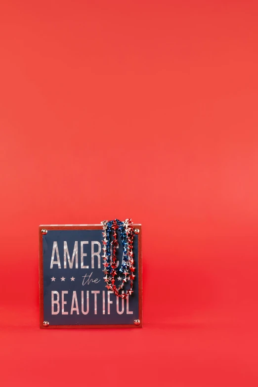 a sign that says america is beautiful on a red background, a picture, necklace on display, 64x64, dwell, beauty campaign