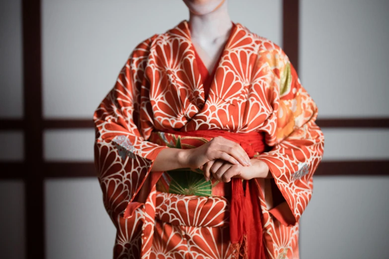 a woman in a kimono is posing for a picture, a portrait, inspired by Otake Chikuha, trending on unsplash, shin hanga, on a mannequin. high resolution, tilda swinton, cosplayer dressed like a crab, dezeen