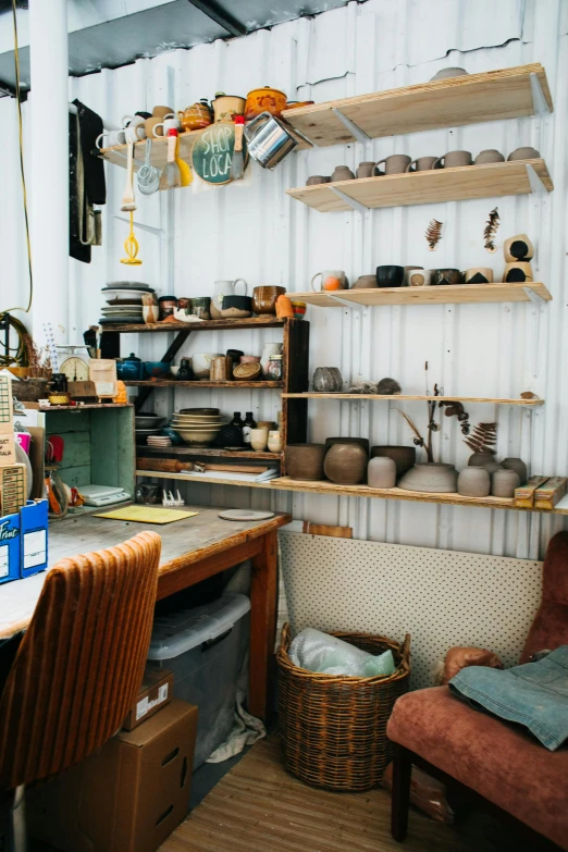 a room filled with lots of clutter and furniture, unsplash, mingei, hand built ceramics, art station ”, profile image, yard