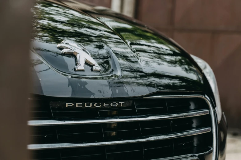 a close up of the front of a black car, pexels contest winner, renaissance, peugeot prestige, 🦩🪐🐞👩🏻🦳, chrome body, automotive