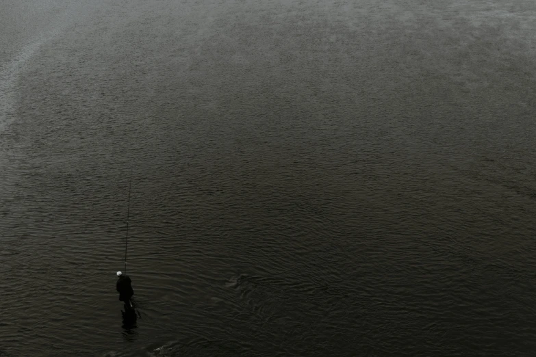 a man fishing in a large body of water, a picture, by Tobias Stimmer, pexels contest winner, minimalism, grey, dan witz, 15081959 21121991 01012000 4k, black