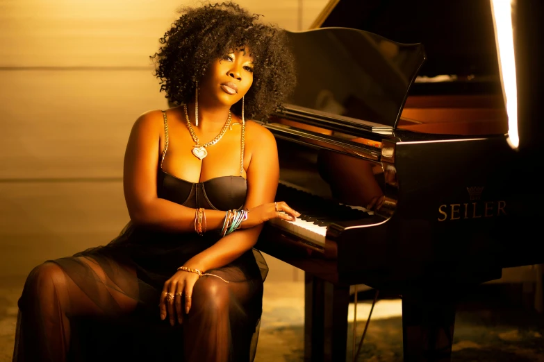 a woman sitting in front of a piano, vanessa blue, square, siya oum, sharp focused