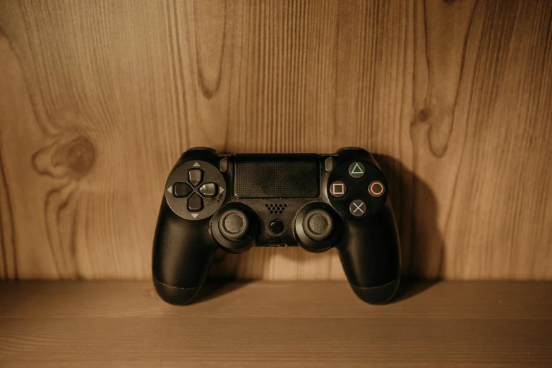 a video game controller sitting on top of a wooden shelf, unsplash, taken with sony alpha 9, portrait shot, old skin, instagram post