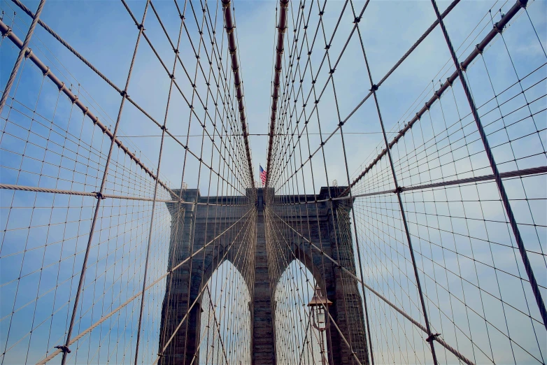 a view of the brooklyn bridge from below, inspired by Christo, unsplash, renaissance, medium format, instagram picture, webs