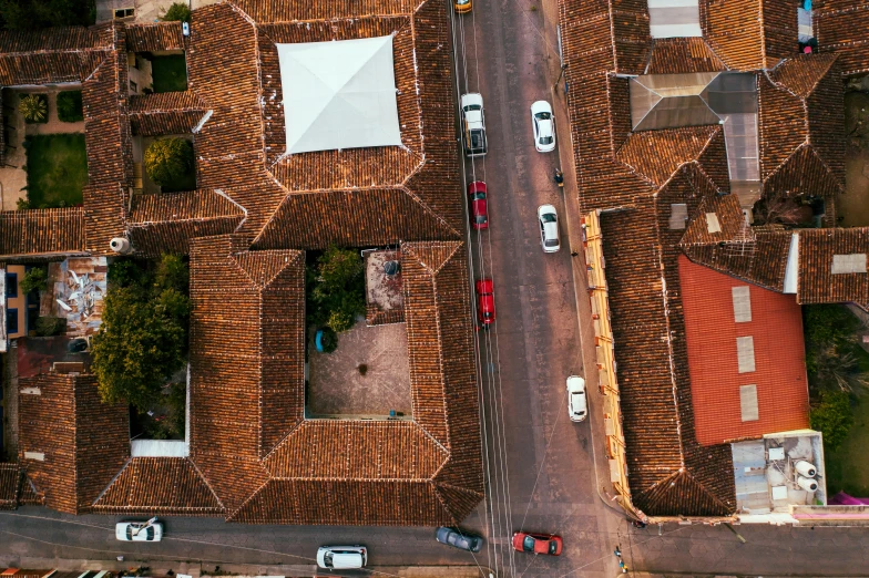 a bird's eye view of a city street, thatched roof, colombia, profile image, high polygon