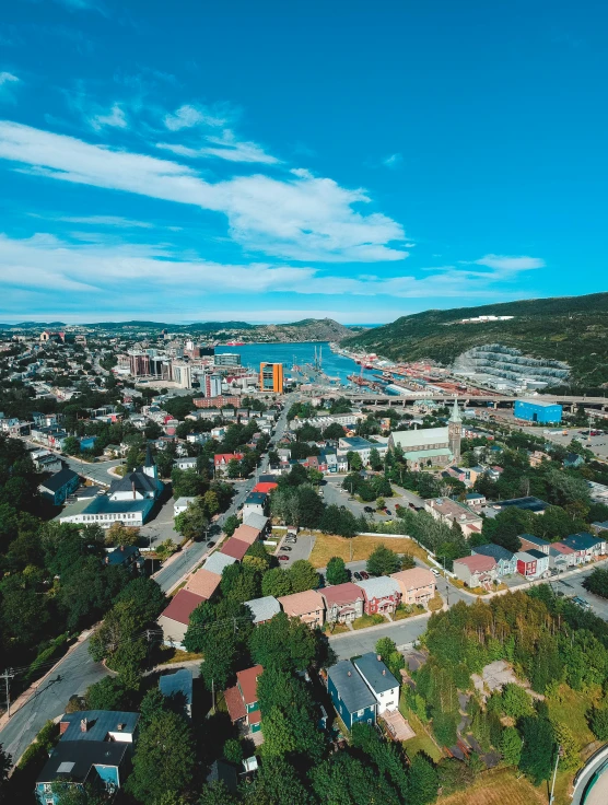 a view of a city from a bird's eye view, pexels contest winner, ground level view of soviet town, norway, high quality photo, square