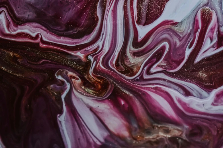 a close up of a purple and white painting, trending on pexels, maroon metallic accents, swirl, glass paint, maroon