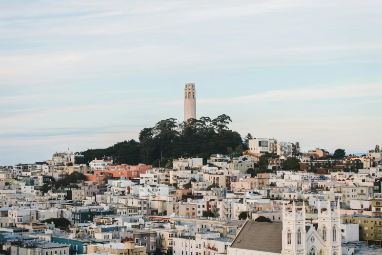 a view of a city from the top of a hill, by Carey Morris, unsplash contest winner, renaissance, sf, silo, in the style wes anderson, paisley