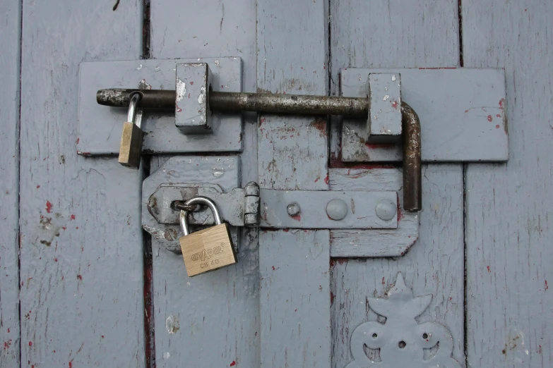 a close up of a lock on a wooden door, inspired by Banksy, private press, grey, small