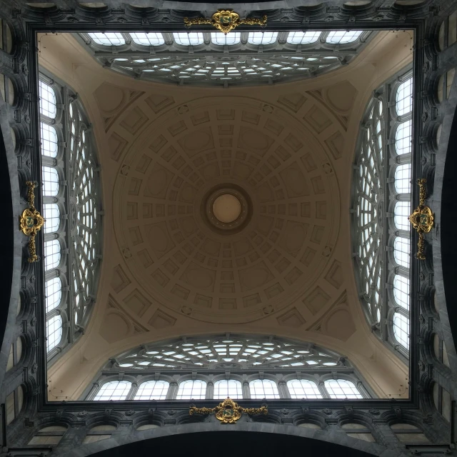 a view up into the ceiling of a building, an album cover, inspired by Abraham van den Tempel, pexels contest winner, baroque, square, nadav kander, octagon render 8k, baroque dark art