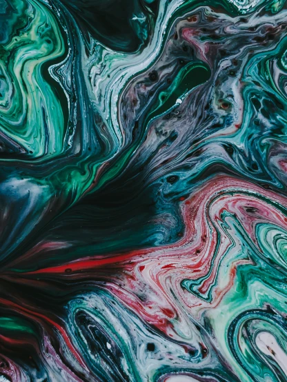 a close up of a painting with many colors, an abstract painting, inspired by Umberto Boccioni, trending on pexels, made of liquid, amoled wallpaper, marble, green and red