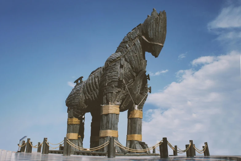 a statue of a horse standing next to a body of water, giant tomb structures, asgardian, 3d models, trending on