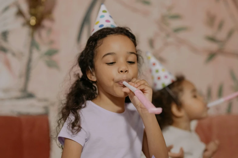 a little girl brushing her teeth with a pink toothbrush, pexels contest winner, happening, party hats, smoking a magical bong, [ cinematic, thumbnail