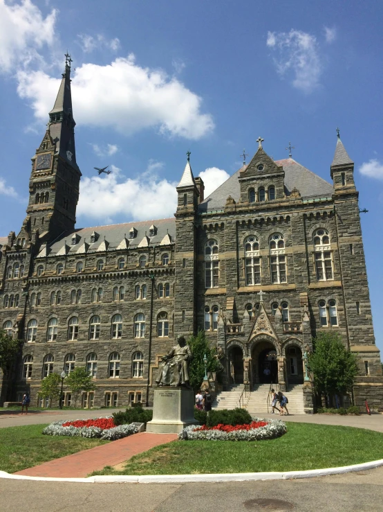 a large stone building with a clock tower, dark academia, saluting, dc, with great domes and arches