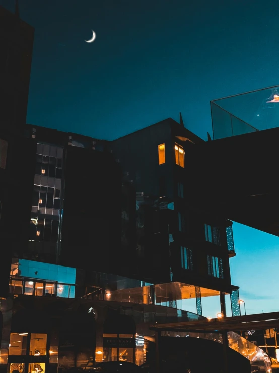 a couple of people that are standing in the street, by Niko Henrichon, pexels contest winner, modernism, apartment with black walls, glass and lights, view from ground level, transparent background