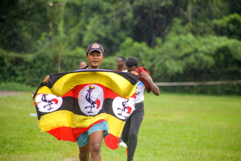 a man running in the rain holding a kite, a portrait, pexels contest winner, hurufiyya, png, flag, uganda knuckles, in a race competition