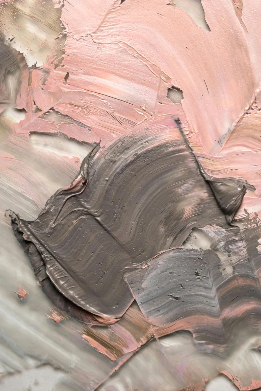 a close up of a piece of art with paint on it, inspired by Yanjun Cheng, trending on pexels, brown and pink color scheme, grey, chocolate frosting, creamy skin