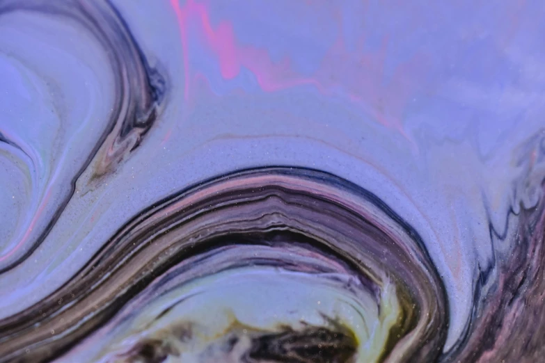 a close up view of a liquid substance, trending on pexels, lyrical abstraction, mother of pearl iridescent, purple, grey, abalone