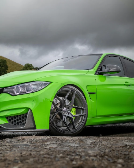 a green car parked on the side of a road, race style, f 8 apeture, coloured with lots of colour, 5 0 0 px models