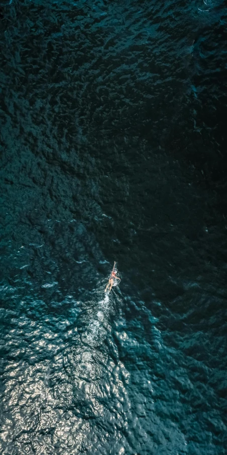 a person riding a surfboard on top of a wave, by Sebastian Spreng, unsplash contest winner, hurufiyya, dark blue water, drone view, on a boat, centered in portrait