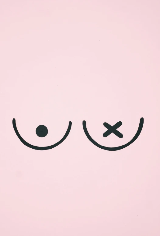 a smiley face drawn in black on a pink background, by Josse Lieferinxe, trending on pexels, covered breasts, plus - x, close face view, looks different