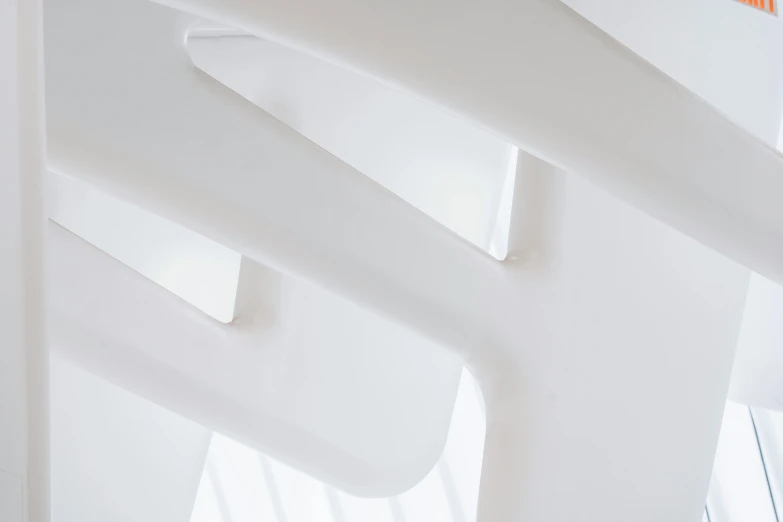 a close up of a staircase in a building, inspired by Zaha Hadid, pexels contest winner, light and space, white background : 3, soft white rubber, generative design, white paint