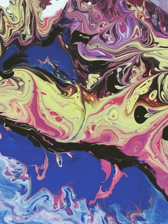 a close up of a painting of a horse, inspired by Shōzō Shimamoto, trending on unsplash, lyrical abstraction, swirly liquid fluid abstract art, black and blue and purple scheme, galactic yellow violet colors, ( ( ( koi colors ) ) )