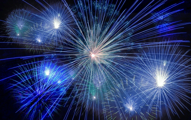 a bunch of fireworks that are in the sky, a digital rendering, pexels, crackling blue lightning, avatar image, clematis like stars in the sky, medium close-up shot