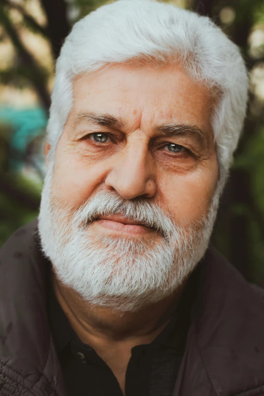 a close up of a person with a beard, white hair, emad mostaque, promo image, nft portrait