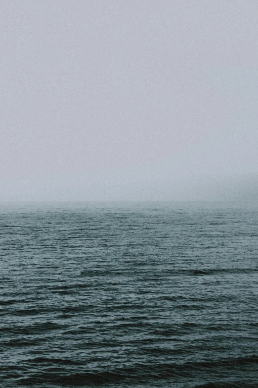 a black and white photo of a body of water, an album cover, unsplash, minimalism, gloomy colors, fogy, green sea, rainy
