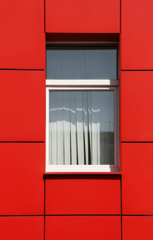 a fire hydrant in front of a red building, by Doug Ohlson, bauhaus, window ( city ), modern minimalist, red curtain, square