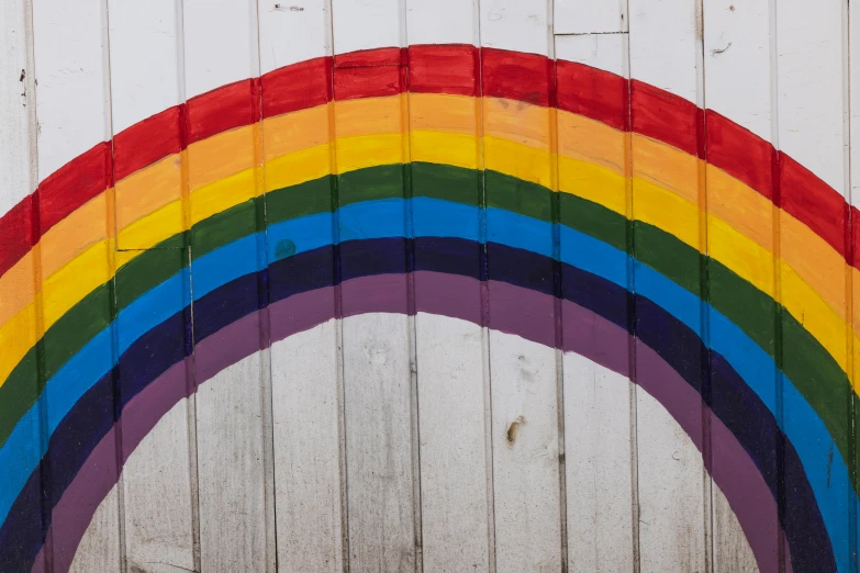 a rainbow painted on the side of a building, trending on pexels, a wooden, white background, profile image, panel