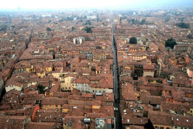 a view of a city from the top of a building, by Canaletto, pexels, renaissance, reddish, square, 1999 photograph, long