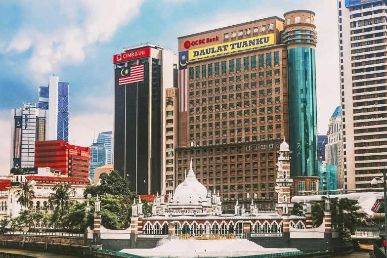 a large building with a fountain in front of it, pexels contest winner, hurufiyya, malaysia jungle, skyline showing, square, 🤠 using a 🖥