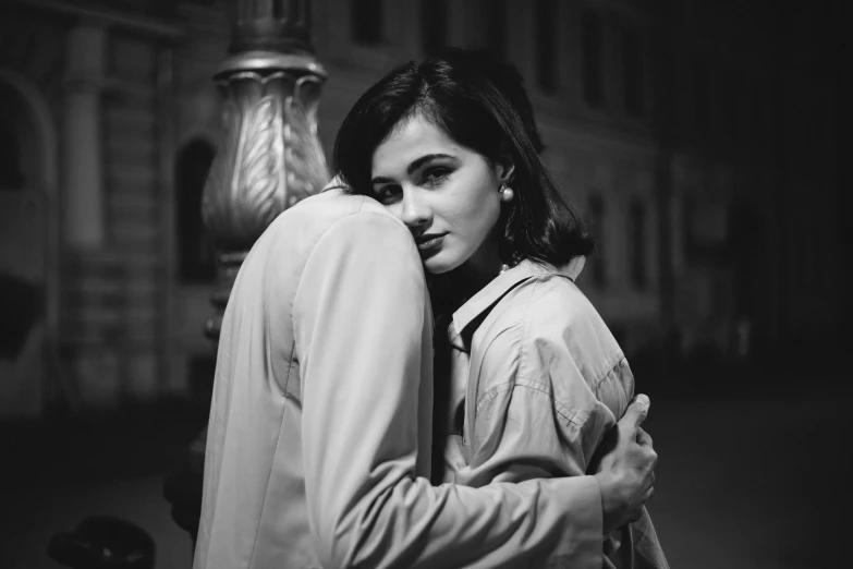 a black and white photo of a woman hugging a man, by Emma Andijewska, anton fadeev 8 k, high quality upload, nostalgic 8k, amelie poulain