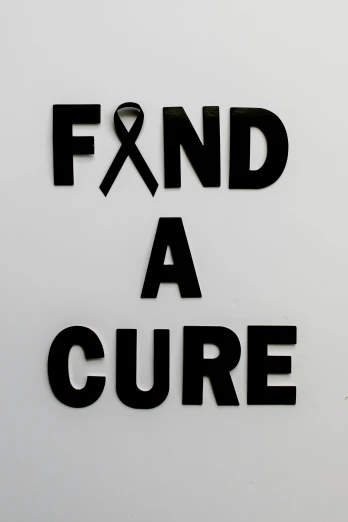 a black and white sign that says find a cure, flickr, 240p, file photo, 1 6 x 1 6, ribbon