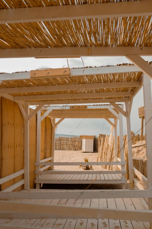 a wooden walkway leading to a beach hut, renaissance, desert temple, overhead canopy, sukkot, up-close