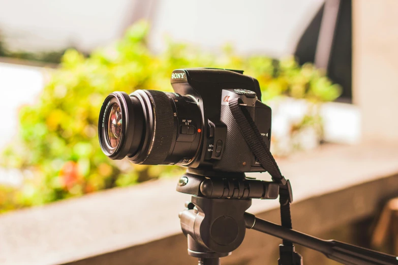 a close up of a camera on a tripod, unsplash, youtube thumbnail, shot on sony alpha dslr-a300, recognizable, time - lapse