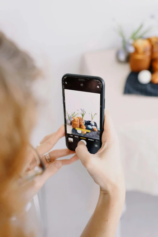 a woman taking a picture with her cell phone, trending on pexels, 4k polymer clay food photography, avatar image, understated aesthetic, on