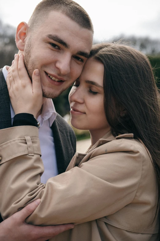 a man and a woman hugging in front of the eiffel tower, pexels contest winner, renaissance, wearing jacket, closeup headshot, russian girlfriend, delicate features