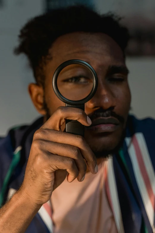 a man looking through a magnifying glass, pexels contest winner, ashteroth, discord profile picture, low quality photo, full frame image