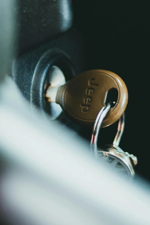 a close up of a bunch of keys in a car, by Jesper Knudsen, unsplash, jeep wrangler, everything enclosed in a circle, avatar image, brown