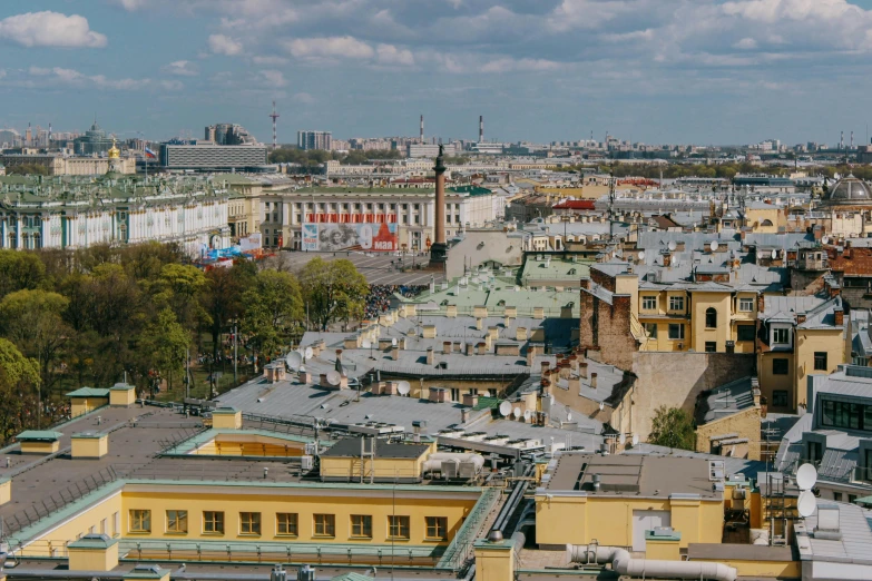 a view of a city from the top of a building, by Julia Pishtar, pexels contest winner, socialist realism, kremlin, 15081959 21121991 01012000 4k, square, vegetated roofs