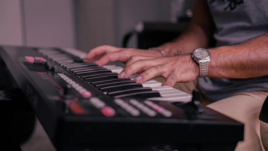 a close up of a person playing a keyboard, unsplash, photorealism, multiple stories, lachlan bailey, ultra realistic photo, realistic depth