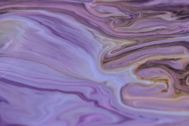 a close up of a liquid painting on a surface, inspired by Anna Füssli, trending on pexels, generative art, light purple, honey ripples, second colours - purple, liquid metal