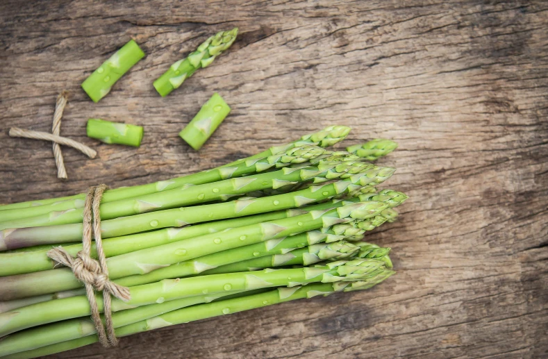 a bunch of green asparagus on a wooden table, pexels, renaissance, instagram photo, thumbnail, full product shot, on