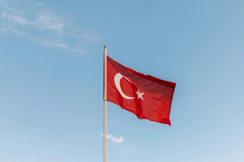 a turkish flag flying high in the sky, an album cover, pexels, hurufiyya, square, high quality photo, brown, small