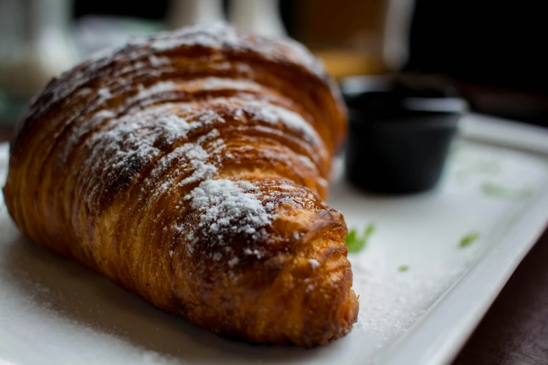 a close up of a pastry on a plate, by Tom Bonson, unsplash, fan favorite, dog eating croissants in paris, a pair of ribbed, sparkling