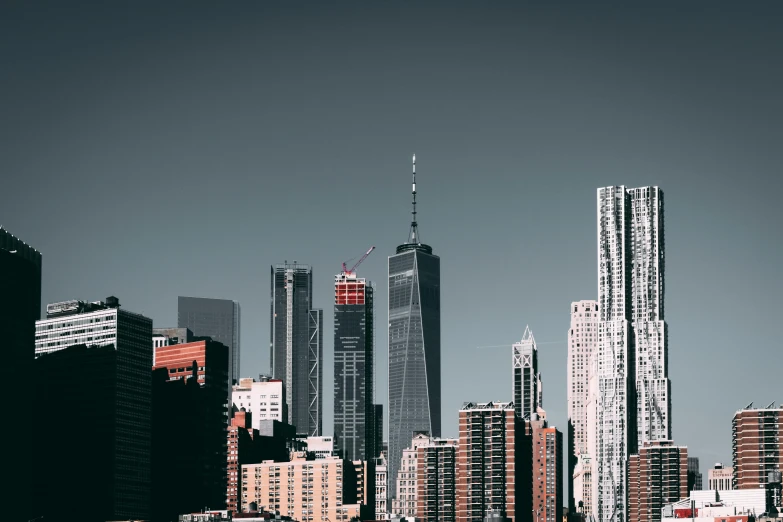 a black and white photo of a city skyline, pexels contest winner, hypermodernism, new york buildings, brightly colored buildings, world trade center twin towers, 2 0 0 0's photo