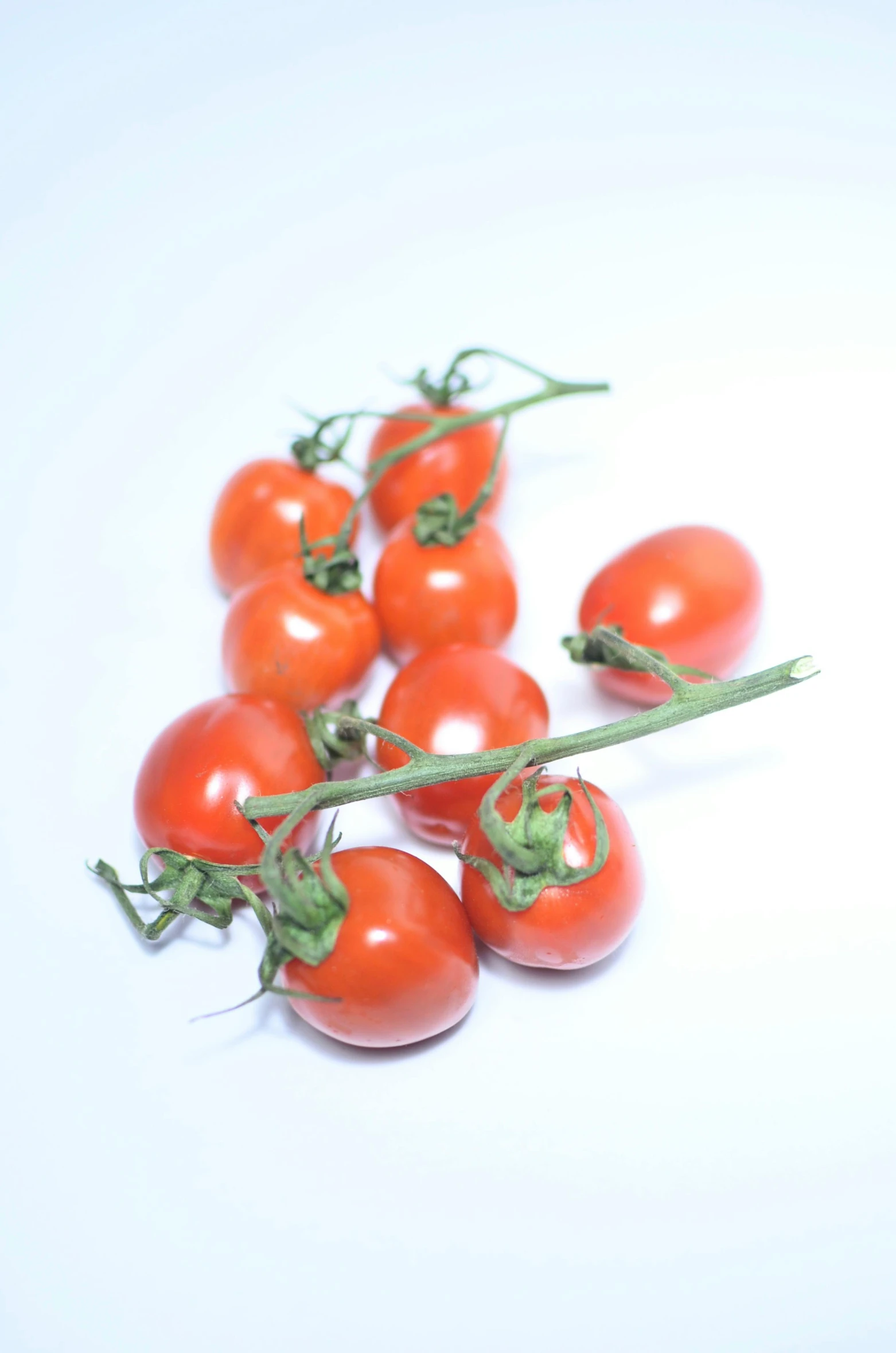 a bunch of tomatoes sitting on top of a white table, smooth tiny details, twisting organic tendrils, subtle detailing, 6 pack